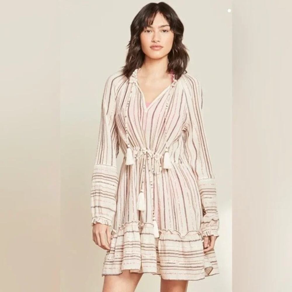 Veronica Beard Danica Dress Natural Multi Cotton Metallic Boho Casual Chic - XS